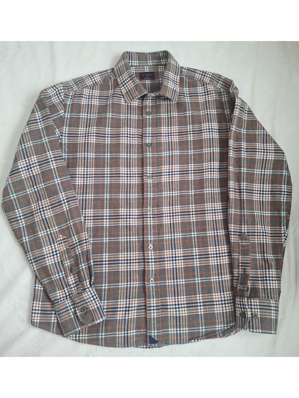 UNTUCKit Quenterra Men's Long Sleeve Cotton Shirt Ora Blue/Orange Plaid Men's L